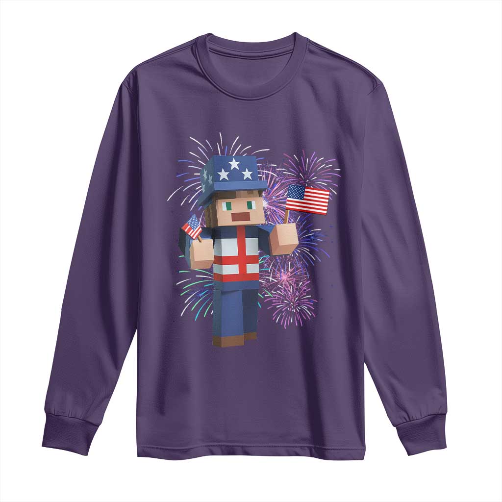 4th of July Gamer Long Sleeve Shirt Uncle Sam Pixels Gaming Celebrate Independence Day TS02 Purple Print Your Wear