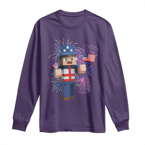 4th of July Gamer Long Sleeve Shirt Uncle Sam Pixels Gaming Celebrate Independence Day TS02 Purple Print Your Wear