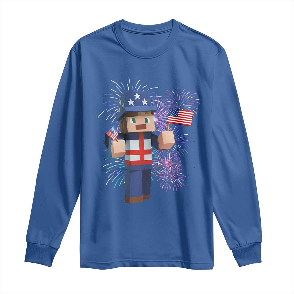 4th of July Gamer Long Sleeve Shirt Uncle Sam Pixels Gaming Celebrate Independence Day TS02 Royal Blue Print Your Wear