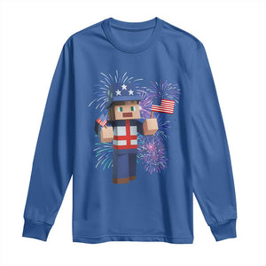 4th of July Gamer Long Sleeve Shirt Uncle Sam Pixels Gaming Celebrate Independence Day TS02 Royal Blue Print Your Wear