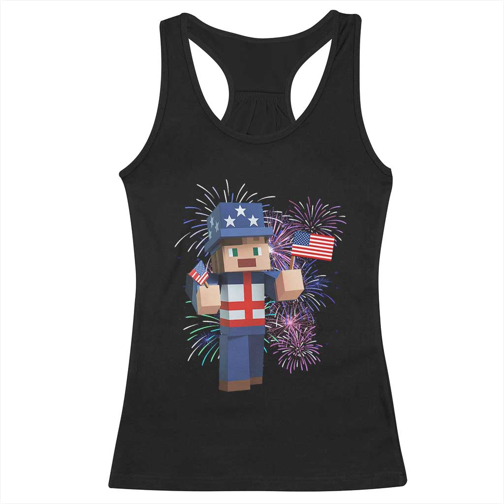 4th of July Gamer Racerback Tank Top Uncle Sam Pixels Gaming Celebrate Independence Day TS02 Black Print Your Wear