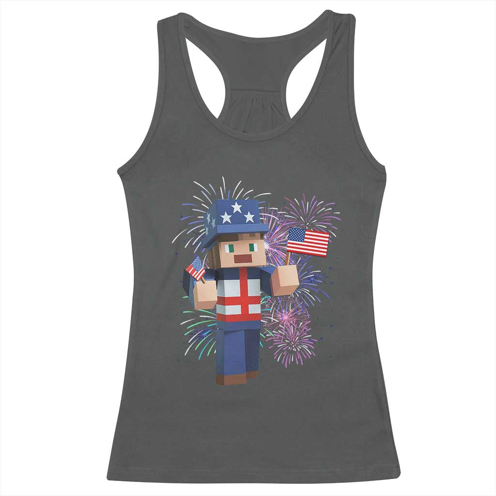 4th of July Gamer Racerback Tank Top Uncle Sam Pixels Gaming Celebrate Independence Day TS02 Dark Heather Print Your Wear