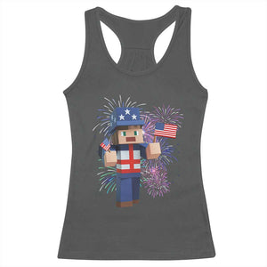 4th of July Gamer Racerback Tank Top Uncle Sam Pixels Gaming Celebrate Independence Day TS02 Dark Heather Print Your Wear