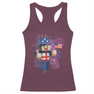 4th of July Gamer Racerback Tank Top Uncle Sam Pixels Gaming Celebrate Independence Day TS02 Maroon Print Your Wear
