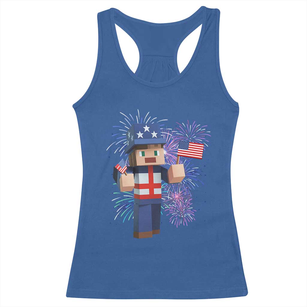 4th of July Gamer Racerback Tank Top Uncle Sam Pixels Gaming Celebrate Independence Day TS02 Royal Blue Print Your Wear