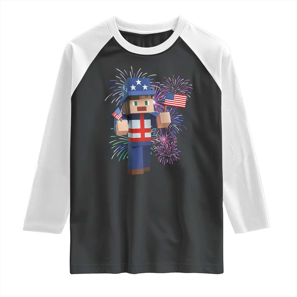 4th of July Gamer Raglan Shirt Uncle Sam Pixels Gaming Celebrate Independence Day TS02 Black White Print Your Wear
