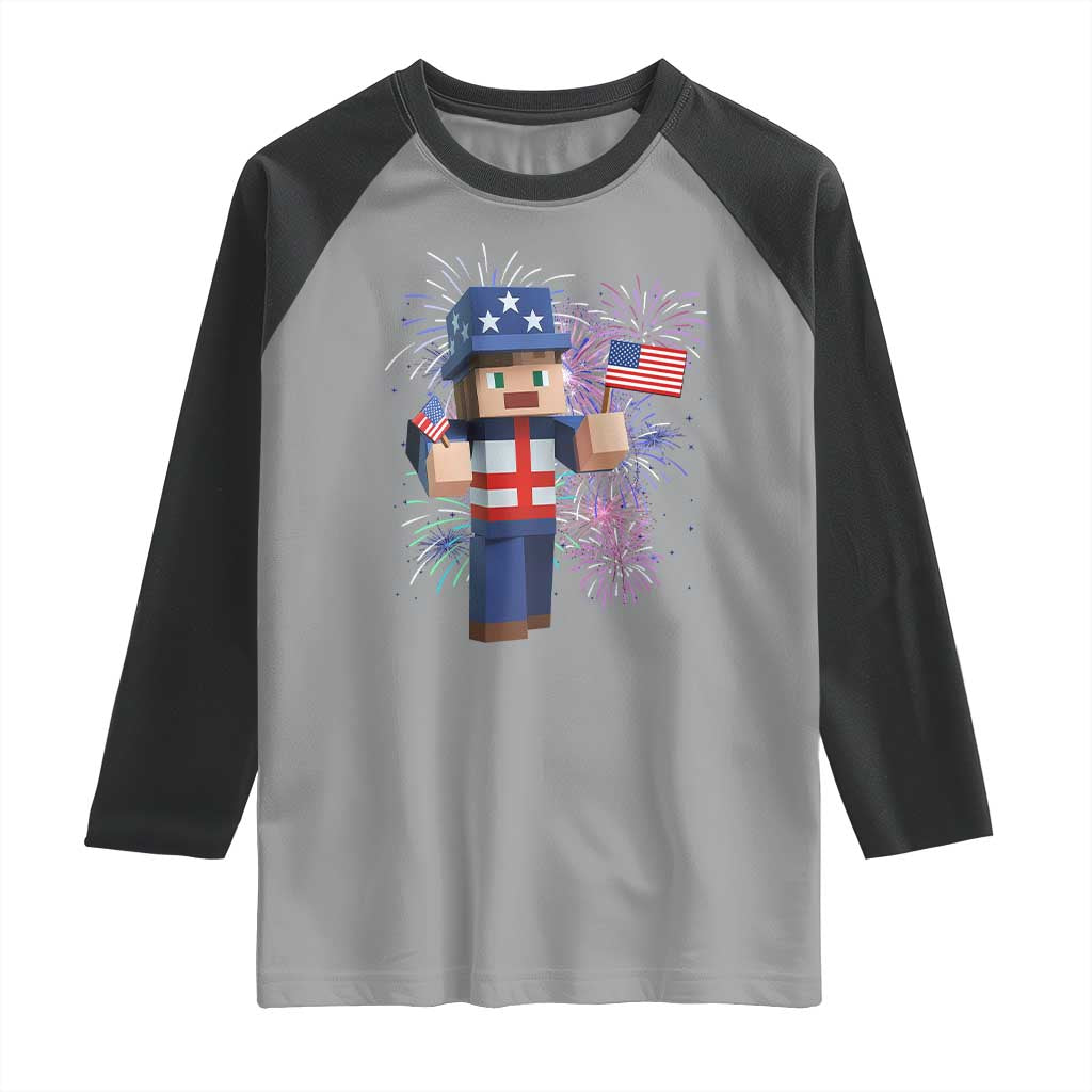4th of July Gamer Raglan Shirt Uncle Sam Pixels Gaming Celebrate Independence Day TS02 Sport Gray Black Print Your Wear