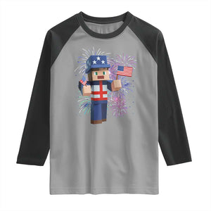 4th of July Gamer Raglan Shirt Uncle Sam Pixels Gaming Celebrate Independence Day TS02 Sport Gray Black Print Your Wear
