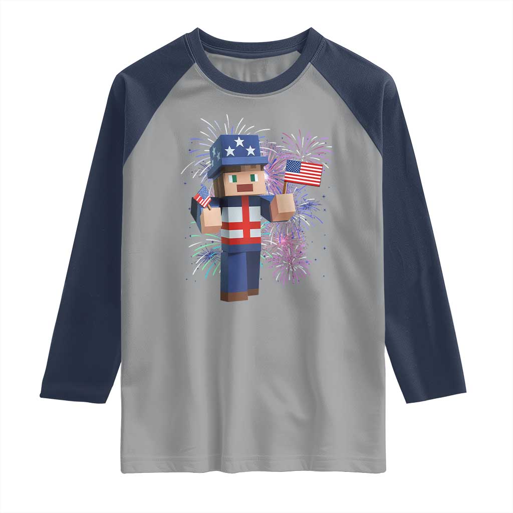 4th of July Gamer Raglan Shirt Uncle Sam Pixels Gaming Celebrate Independence Day TS02 Sport Gray Navy Print Your Wear