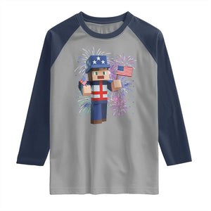 4th of July Gamer Raglan Shirt Uncle Sam Pixels Gaming Celebrate Independence Day TS02 Sport Gray Navy Print Your Wear