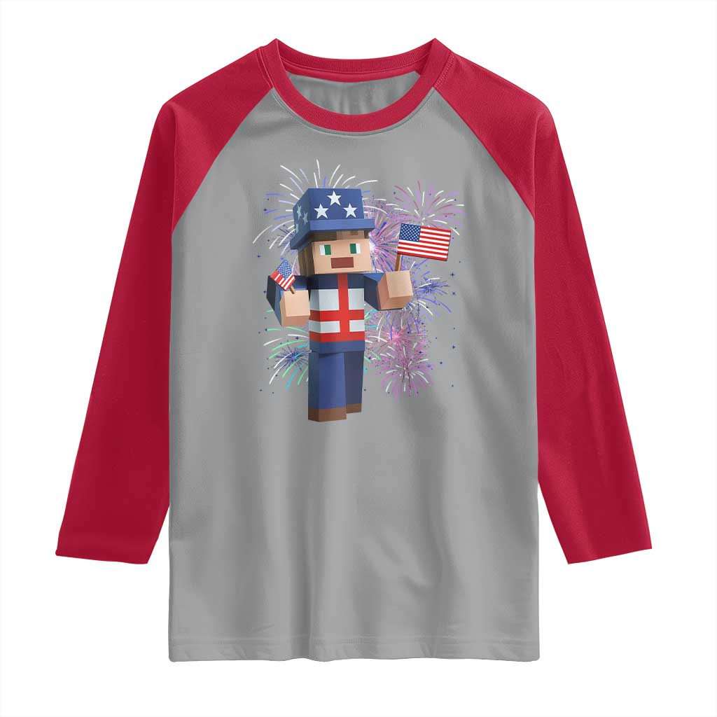 4th of July Gamer Raglan Shirt Uncle Sam Pixels Gaming Celebrate Independence Day TS02 Sport Gray Red Print Your Wear