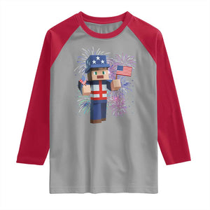 4th of July Gamer Raglan Shirt Uncle Sam Pixels Gaming Celebrate Independence Day TS02 Sport Gray Red Print Your Wear