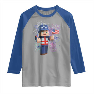 4th of July Gamer Raglan Shirt Uncle Sam Pixels Gaming Celebrate Independence Day TS02 Sport Gray Royal Print Your Wear