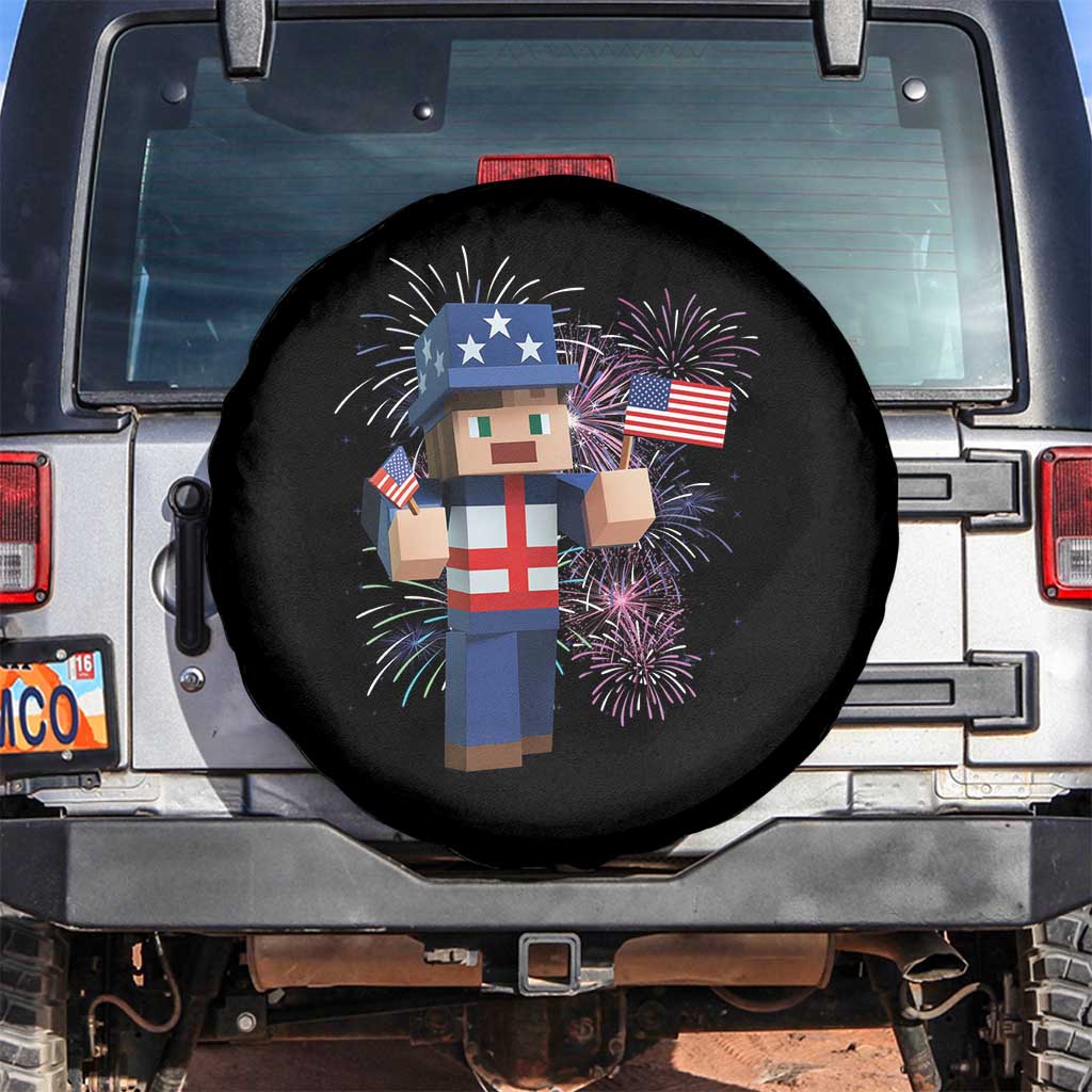 4th of July Gamer Spare Tire Cover Uncle Sam Pixels Gaming Celebrate Independence Day TS02 No hole Black Print Your Wear