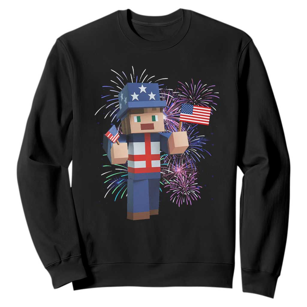 4th of July Gamer Sweatshirt Uncle Sam Pixels Gaming Celebrate Independence Day TS02 Black Print Your Wear