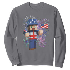 4th of July Gamer Sweatshirt Uncle Sam Pixels Gaming Celebrate Independence Day TS02 Charcoal Print Your Wear