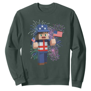 4th of July Gamer Sweatshirt Uncle Sam Pixels Gaming Celebrate Independence Day TS02 Dark Forest Green Print Your Wear