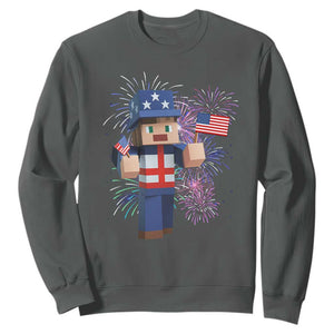 4th of July Gamer Sweatshirt Uncle Sam Pixels Gaming Celebrate Independence Day TS02 Dark Heather Print Your Wear