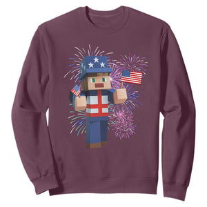 4th of July Gamer Sweatshirt Uncle Sam Pixels Gaming Celebrate Independence Day TS02 Maroon Print Your Wear