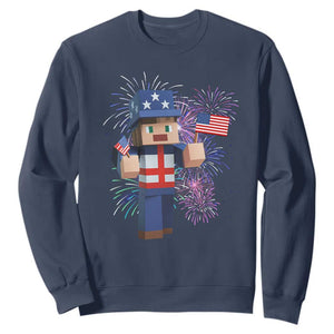 4th of July Gamer Sweatshirt Uncle Sam Pixels Gaming Celebrate Independence Day TS02 Navy Print Your Wear