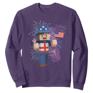 4th of July Gamer Sweatshirt Uncle Sam Pixels Gaming Celebrate Independence Day TS02 Purple Print Your Wear