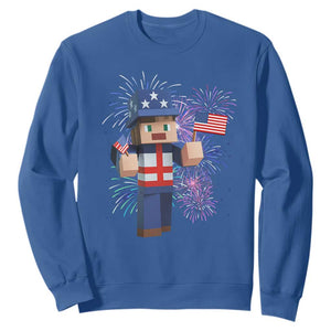 4th of July Gamer Sweatshirt Uncle Sam Pixels Gaming Celebrate Independence Day TS02 Royal Blue Print Your Wear