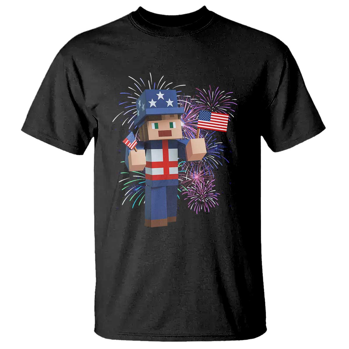 4th of July Gamer T Shirt Uncle Sam Pixels Gaming Celebrate Independence Day TS02 Black Print Your Wear