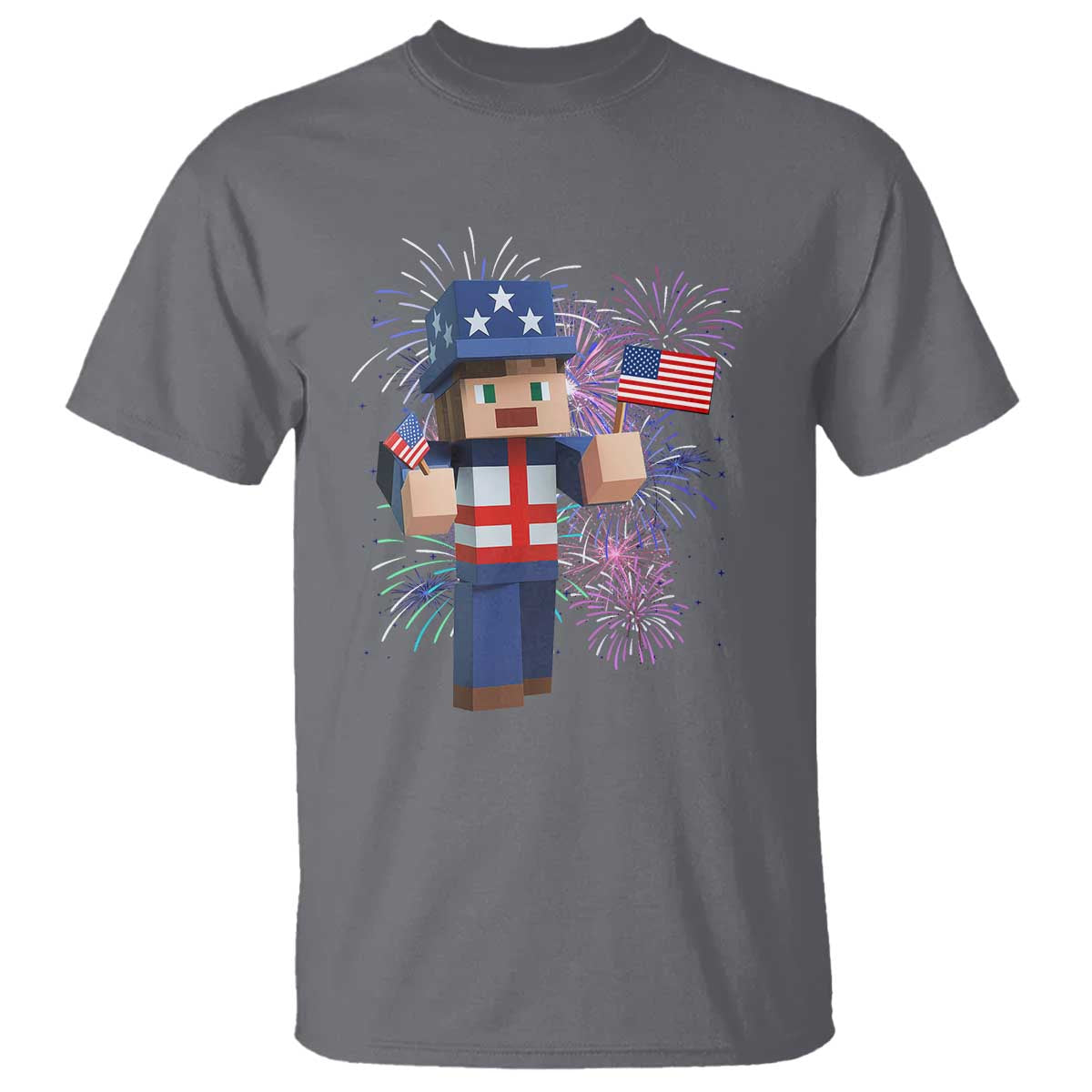 4th of July Gamer T Shirt Uncle Sam Pixels Gaming Celebrate Independence Day TS02 Charcoal Print Your Wear