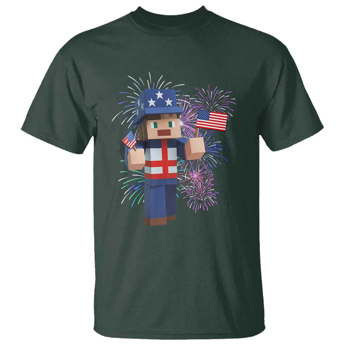 4th of July Gamer T Shirt Uncle Sam Pixels Gaming Celebrate Independence Day TS02 Dark Forest Green Print Your Wear