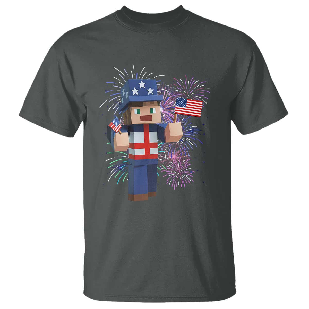 4th of July Gamer T Shirt Uncle Sam Pixels Gaming Celebrate Independence Day TS02 Dark Heather Print Your Wear