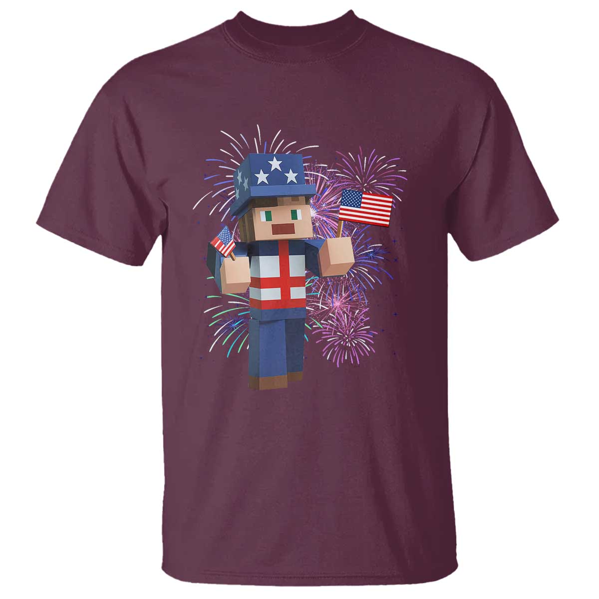 4th of July Gamer T Shirt Uncle Sam Pixels Gaming Celebrate Independence Day TS02 Maroon Print Your Wear