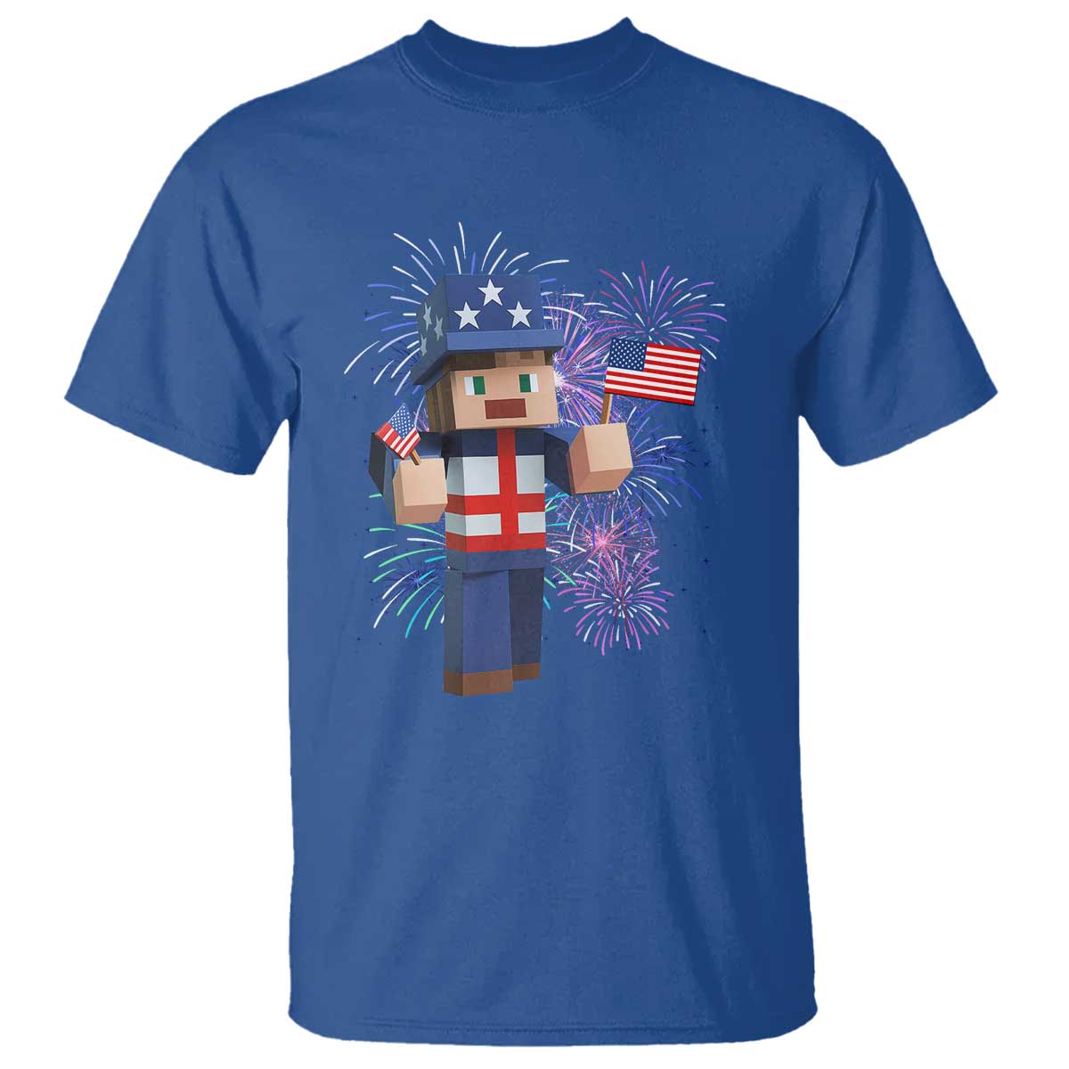 4th of July Gamer T Shirt Uncle Sam Pixels Gaming Celebrate Independence Day TS02 Royal Blue Print Your Wear