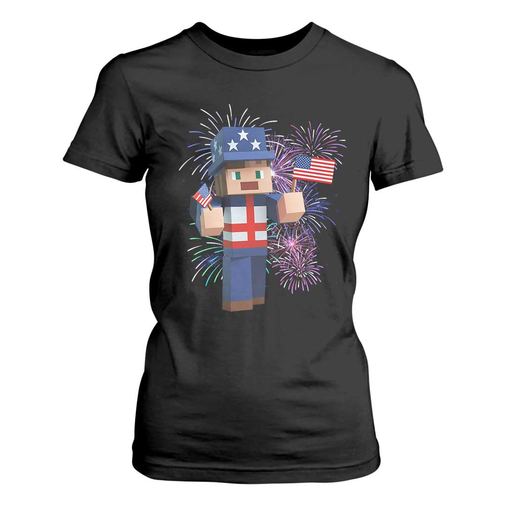 4th of July Gamer T Shirt For Women Uncle Sam Pixels Gaming Celebrate Independence Day TS02 Black Print Your Wear
