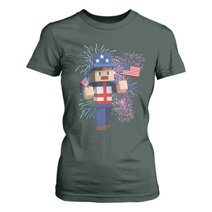 4th of July Gamer T Shirt For Women Uncle Sam Pixels Gaming Celebrate Independence Day TS02 Dark Forest Green Print Your Wear