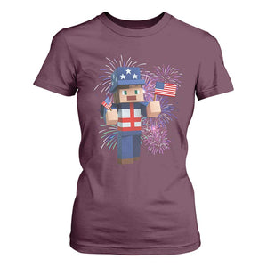 4th of July Gamer T Shirt For Women Uncle Sam Pixels Gaming Celebrate Independence Day TS02 Maroon Print Your Wear