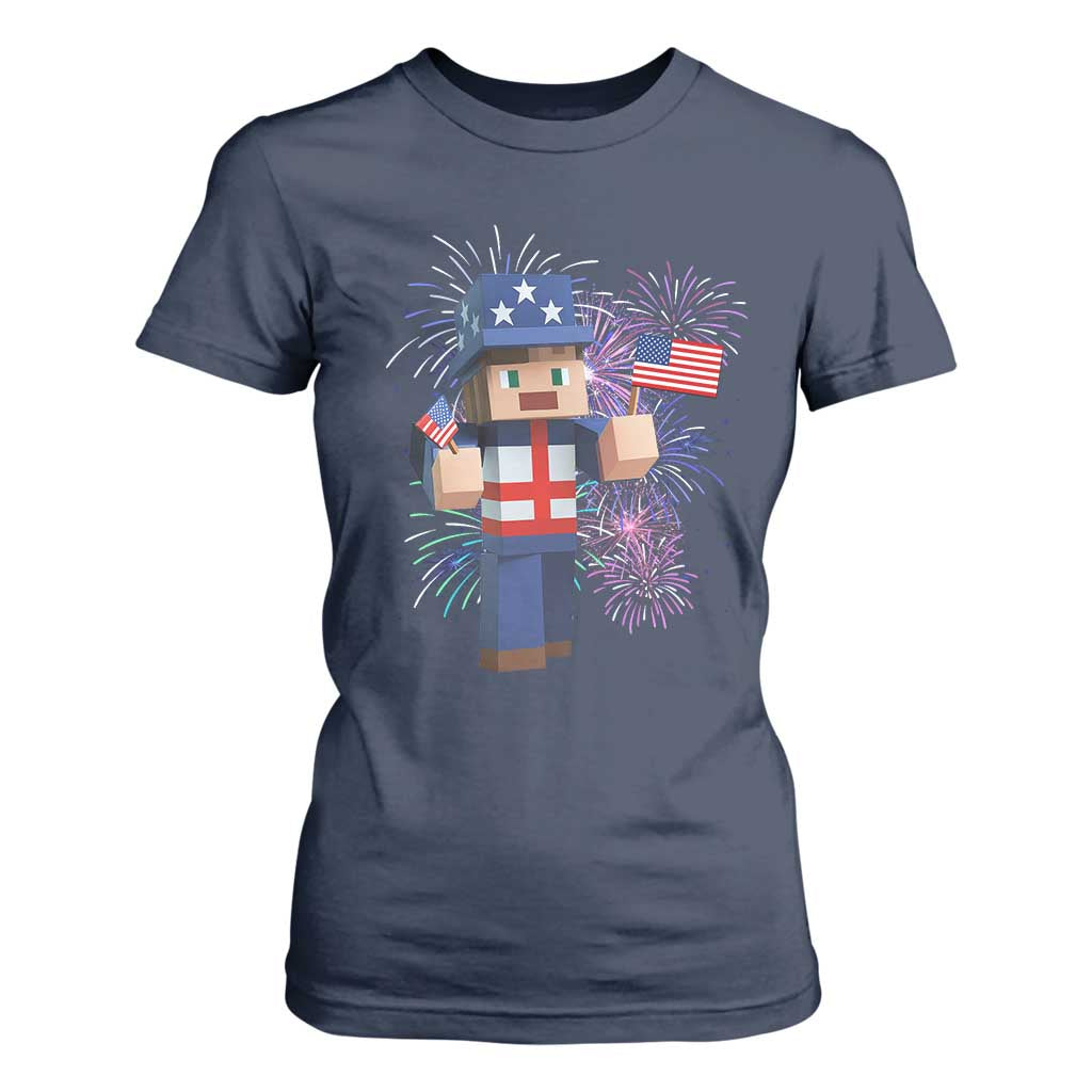 4th of July Gamer T Shirt For Women Uncle Sam Pixels Gaming Celebrate Independence Day TS02 Navy Print Your Wear