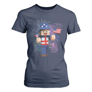 4th of July Gamer T Shirt For Women Uncle Sam Pixels Gaming Celebrate Independence Day TS02 Navy Print Your Wear