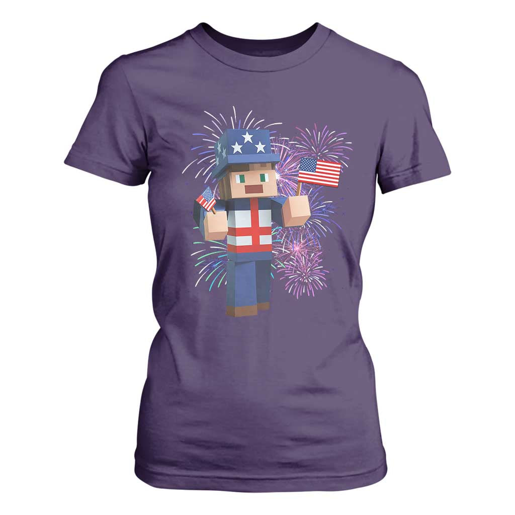 4th of July Gamer T Shirt For Women Uncle Sam Pixels Gaming Celebrate Independence Day TS02 Purple Print Your Wear