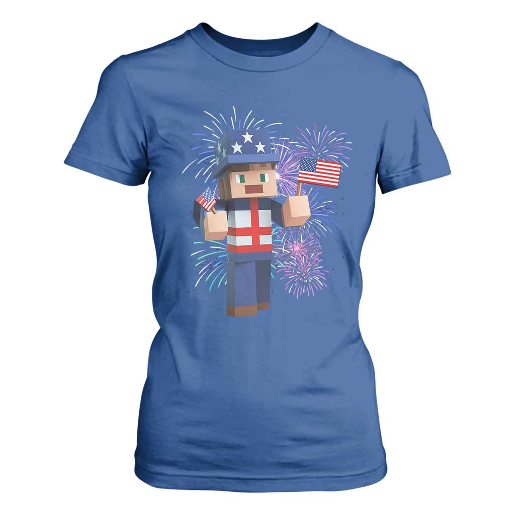 4th of July Gamer T Shirt For Women Uncle Sam Pixels Gaming Celebrate Independence Day TS02 Royal Blue Print Your Wear