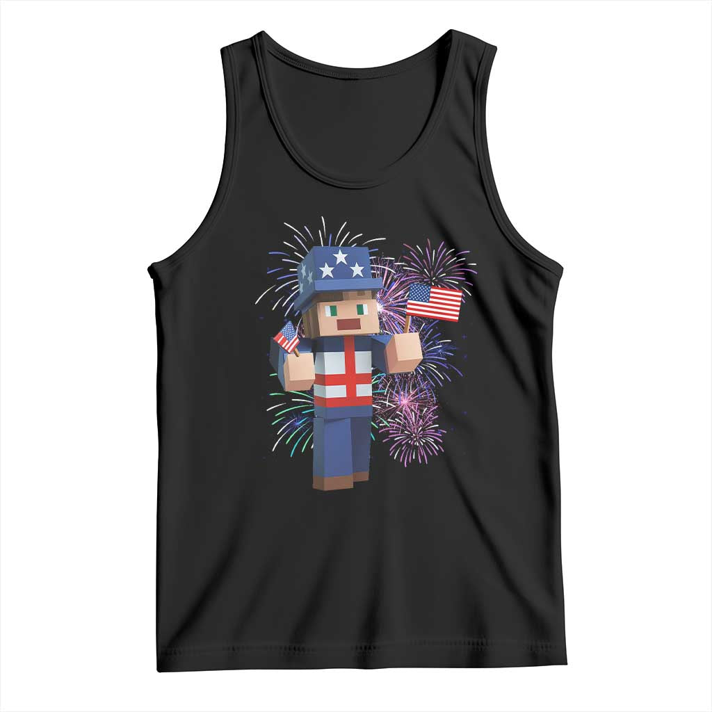 4th of July Gamer Tank Top Uncle Sam Pixels Gaming Celebrate Independence Day TS02 Black Print Your Wear