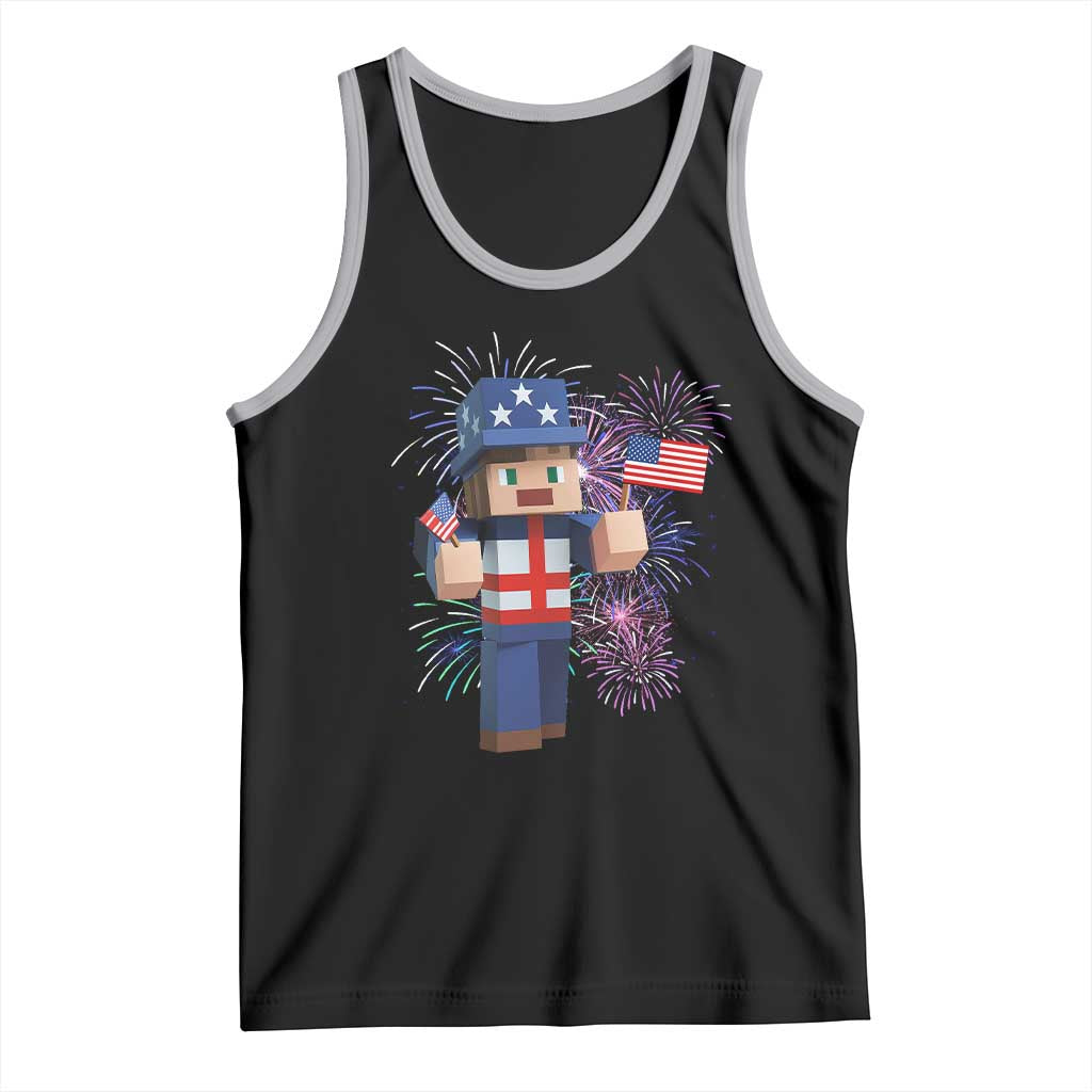 4th of July Gamer Tank Top Uncle Sam Pixels Gaming Celebrate Independence Day TS02 Black Athletic Heather Print Your Wear