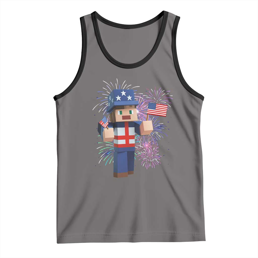 4th of July Gamer Tank Top Uncle Sam Pixels Gaming Celebrate Independence Day TS02 Deep Heather Black Print Your Wear