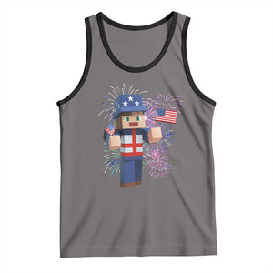 4th of July Gamer Tank Top Uncle Sam Pixels Gaming Celebrate Independence Day TS02 Deep Heather Black Print Your Wear