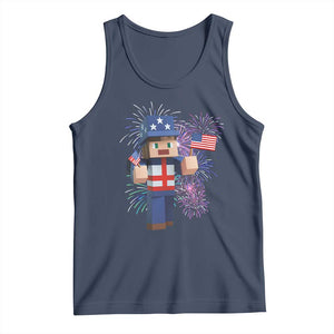 4th of July Gamer Tank Top Uncle Sam Pixels Gaming Celebrate Independence Day TS02 Navy Print Your Wear