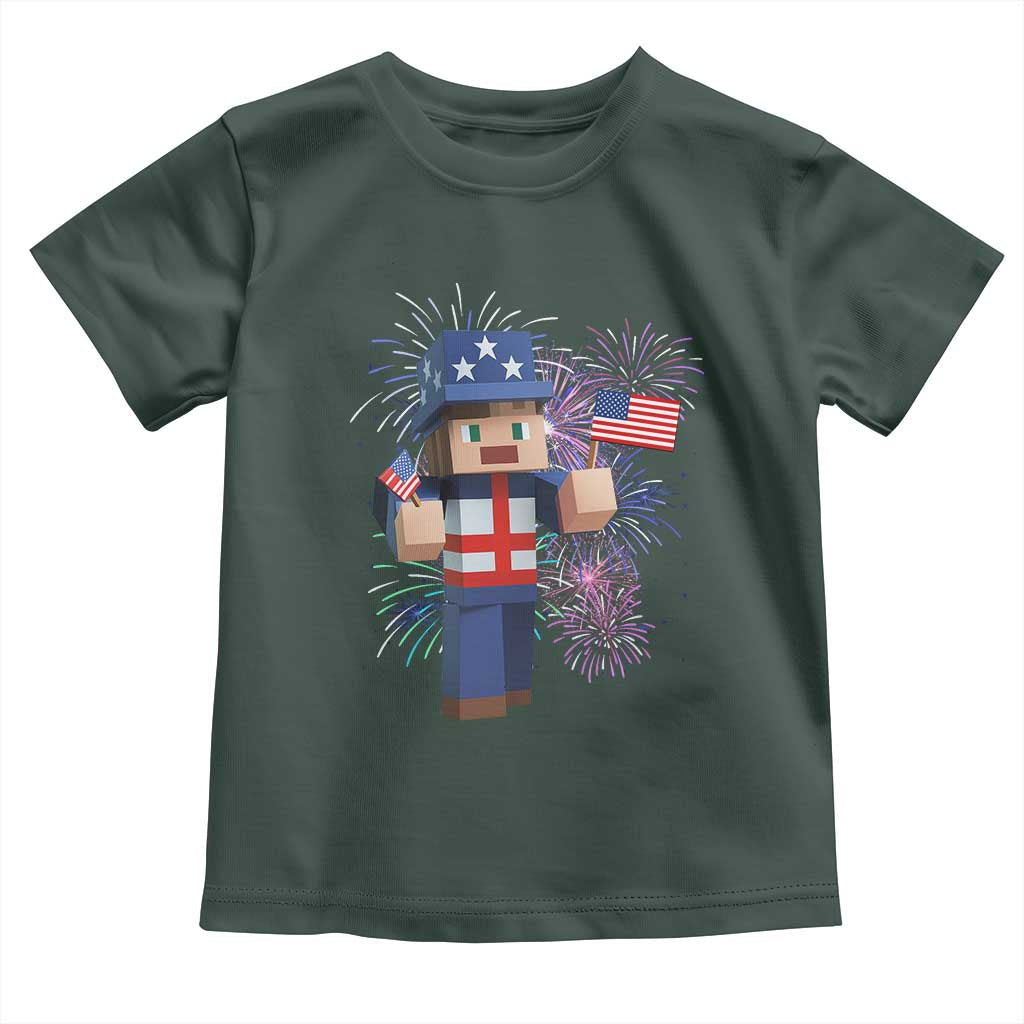4th of July Gamer Toddler T Shirt Uncle Sam Pixels Gaming Celebrate Independence Day TS02 Dark Forest Green Print Your Wear