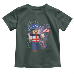 4th of July Gamer Toddler T Shirt Uncle Sam Pixels Gaming Celebrate Independence Day TS02 Dark Forest Green Print Your Wear