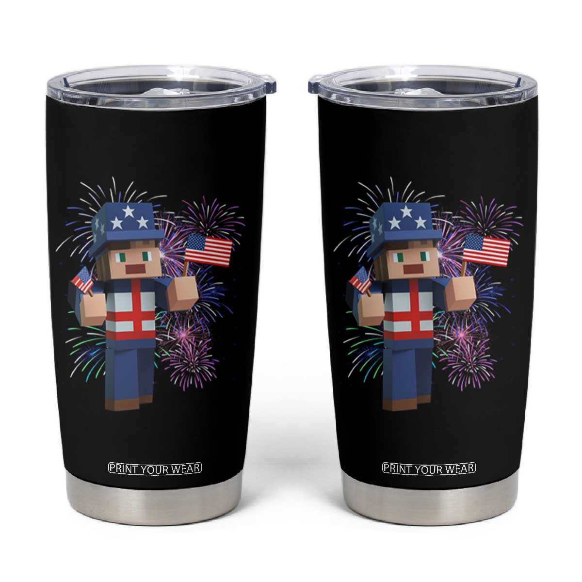 4th of July Gamer Tumbler Cup Uncle Sam Pixels Gaming Celebrate Independence Day TS02 Black Print Your Wear