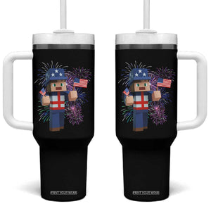 4th of July Gamer Tumbler With Handle Uncle Sam Pixels Gaming Celebrate Independence Day TS02 One Size: 40 oz Black Print Your Wear