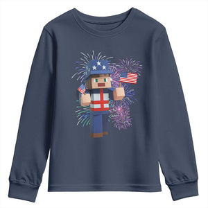 4th of July Gamer Youth Sweatshirt Uncle Sam Pixels Gaming Celebrate Independence Day TS02 Navy Print Your Wear
