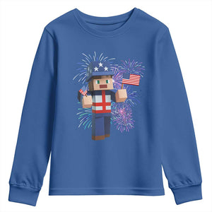 4th of July Gamer Youth Sweatshirt Uncle Sam Pixels Gaming Celebrate Independence Day TS02 Royal Blue Print Your Wear